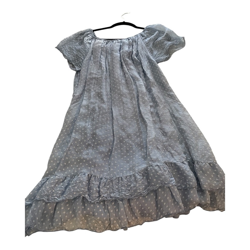 Tina Stephens Dress, Size M (Unmarked), Baby Blue Polka-Dot, 100% Silk. - Picture 3 of 8